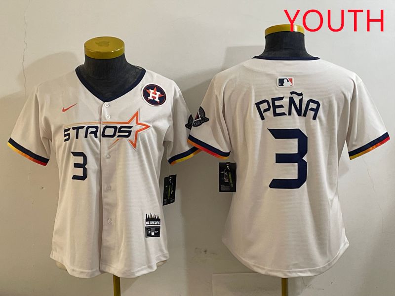 Youth Houston Astros #3 Pena Cream Three generations Joint Name 2025 Nike MLB Jersey style 4103->youth mlb jersey->Youth Jersey